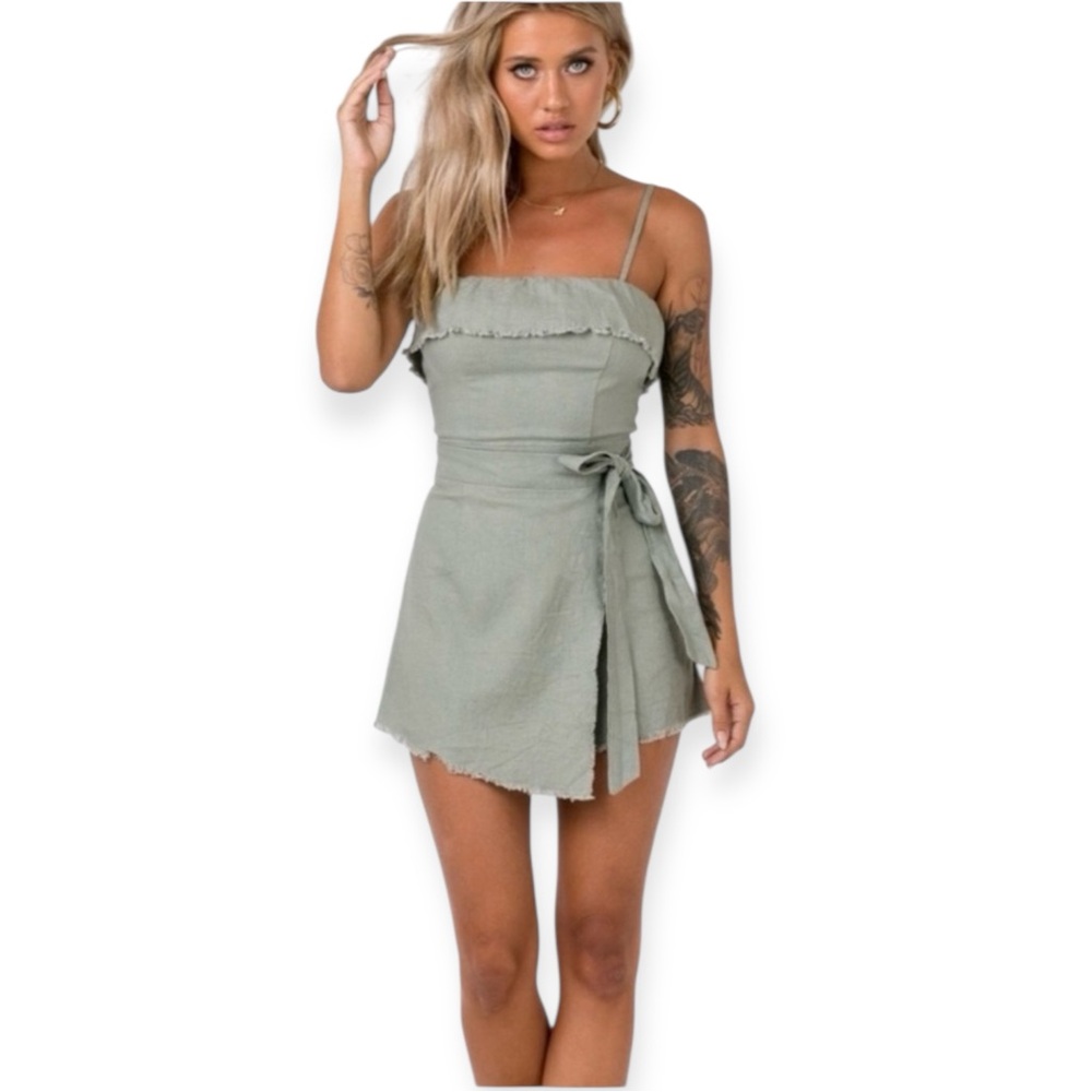 Princess Polly Rally Raw Linen Playsuit Romper